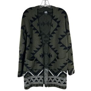 Frye Womens Long Open Front Sweater Size Small Green Black Pockets Cardigan